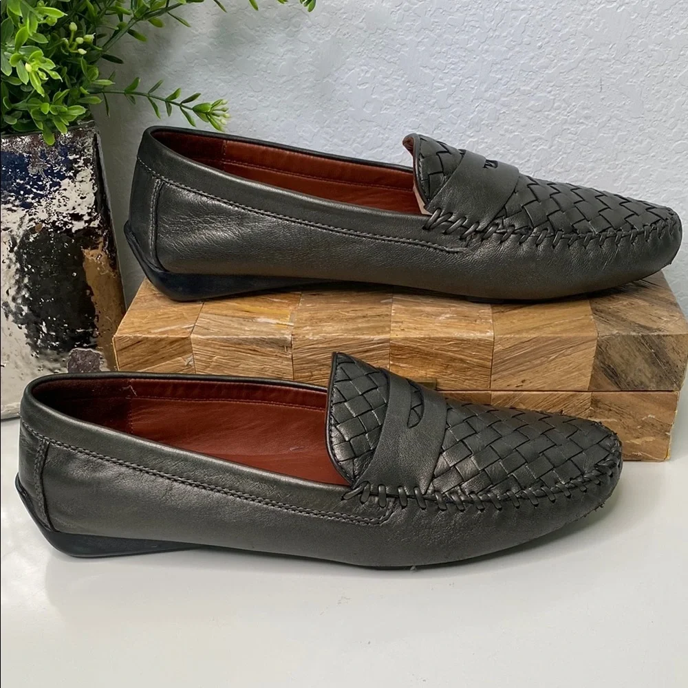 Robert Zur Petra Woven Leather Penny Loafer Driving Shoe Moccasin Size 11 Pewter